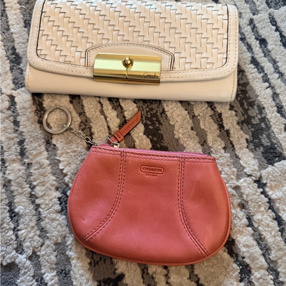 Coach Handbags - Pink Coach leather pouch and Ivory Coach Kristin woven envelope wallet clutch